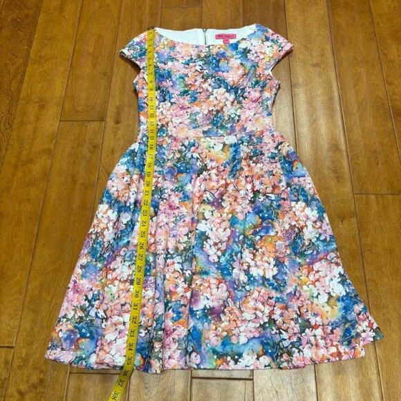 Betsey Johnson Womens Fit Flare Dress Size 2 Cut Out Watercolor Wedding Party - Picture 9 of 14